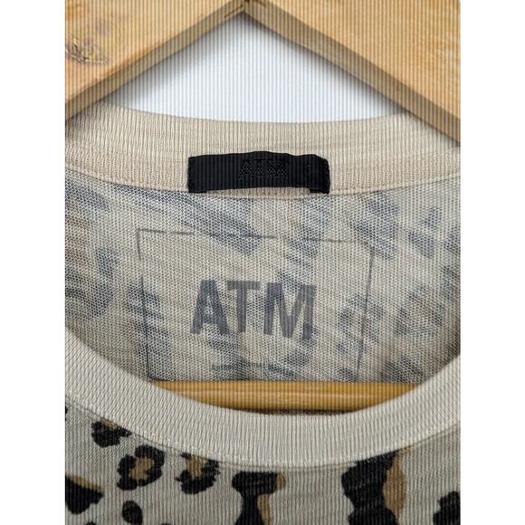 ATM Anthony Thomas Melillo Leopard Print Mixed School Boy Crew T-shirt - Picture 5 of 8